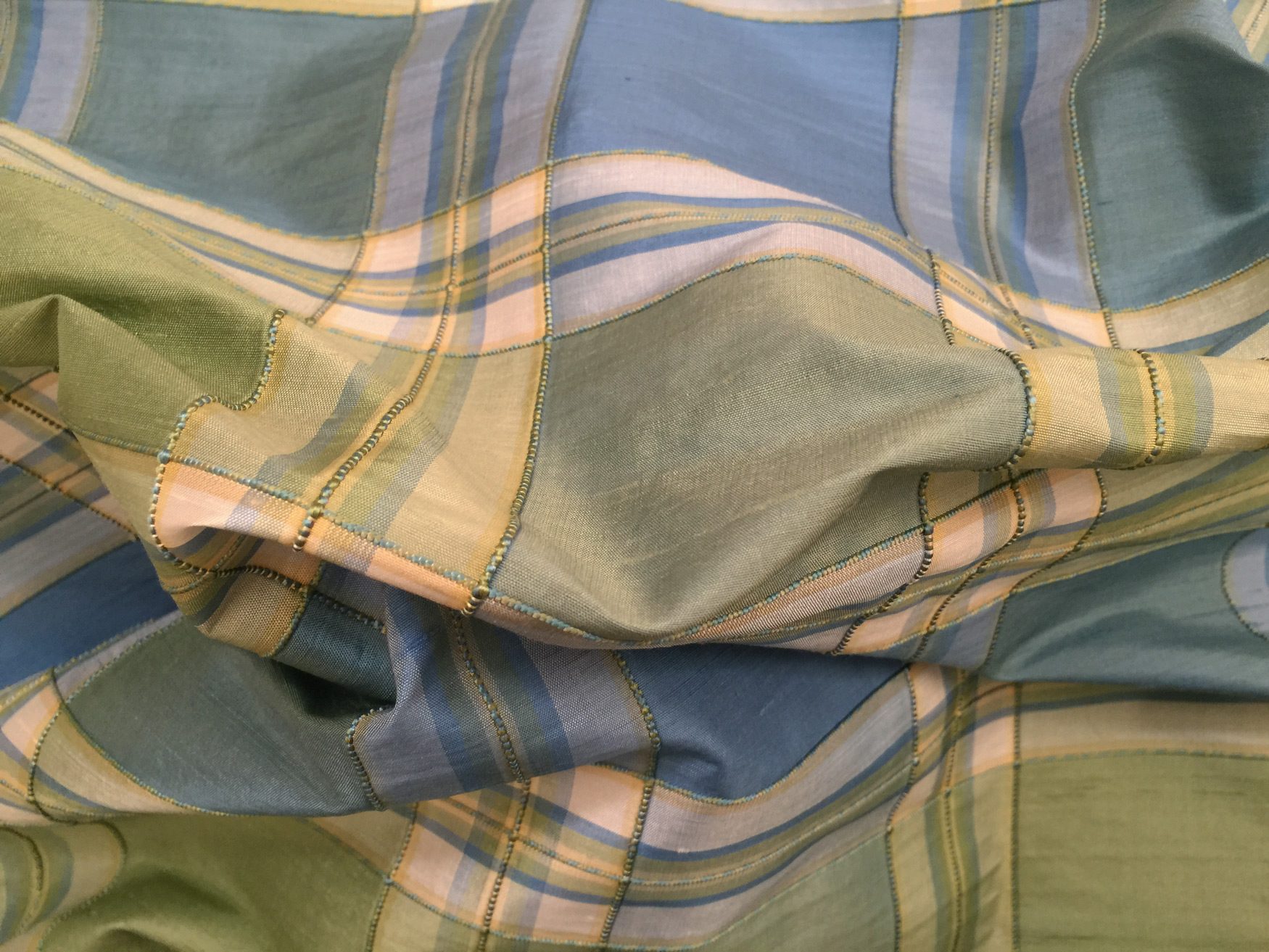 100% Silk Dupione Fabric – Mint Plaid